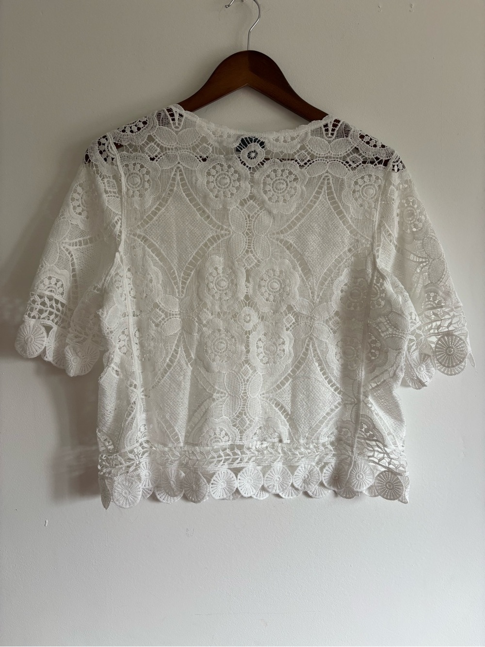 Rabbit Rabbit Rabbit White Lace Crochet Open-Front Blouse - Picture 2 of 7